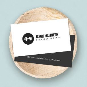 Personal Trainer White Dumbbell Logo Fitness Business Card