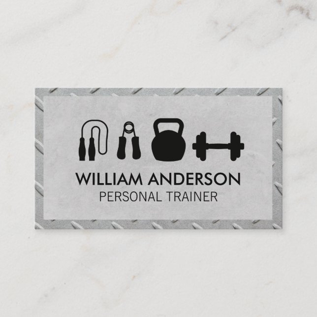 Personal Training Equipment | Metal Border Business Card (Front)