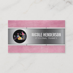 Personal Training Session Metal Pink Grunge Business Card