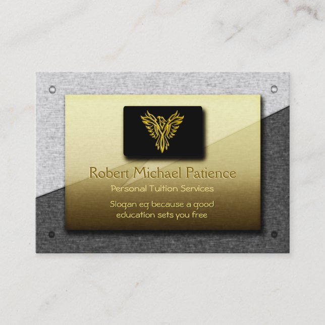 Personal Tutor - gold on steel Business Card (Front)