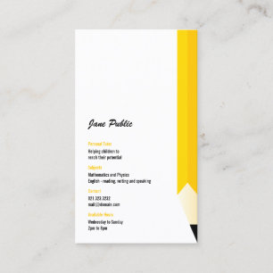 Personal Tutor Teacher Pencil Business Card