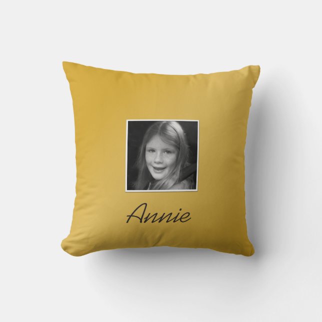 Personal Two Custom Photos Custom Text on Gold Cushion (Front)