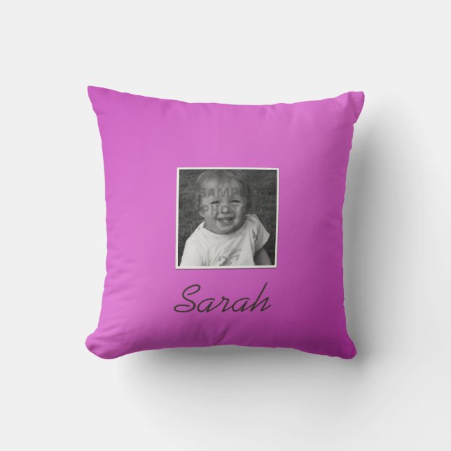 Personal Two Custom Photos Custom Text on Pink Cushion (Front)