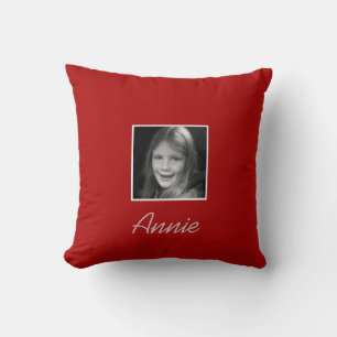 Personal Two Custom Photos Custom Text on Red Cushion