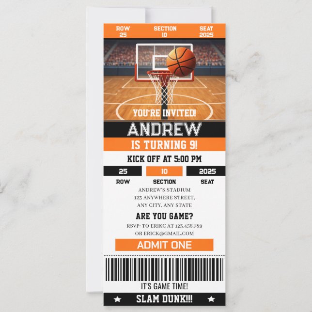 Personal Ultimate Basketball Birthday Event Passes Invitation (Front)