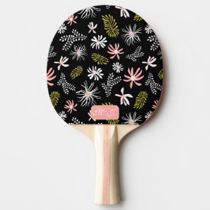 Personal unique stylish black & pink floral  ping pong paddle