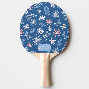 Personal unique stylish blue & pink floral ping pong paddle