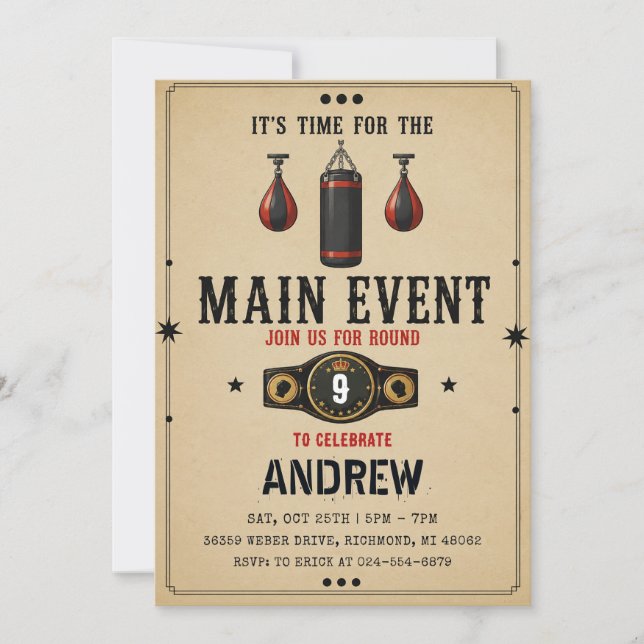 Personal Vintage Boxing Birthday  Invitation (Front)