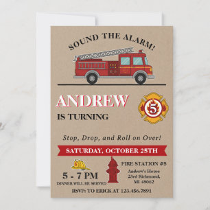 Personal Vintage Boys Firetruck Birthday Party Invitation