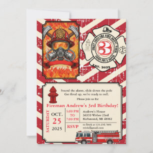 Personal Vintage Fireman Birthday with photo  Invitation