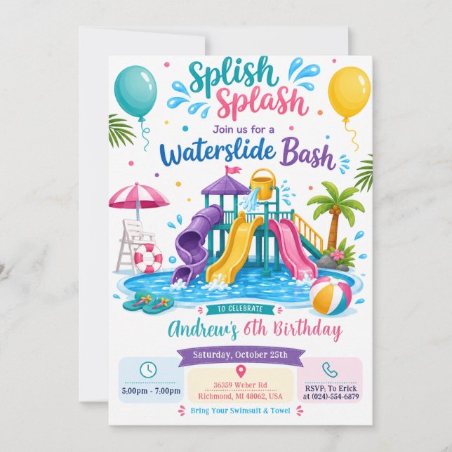 Personal Water Slide Birthday Bash Invitation (Front)