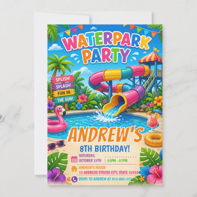 Personal Waterslide Pool Birthday Invitation (Front)
