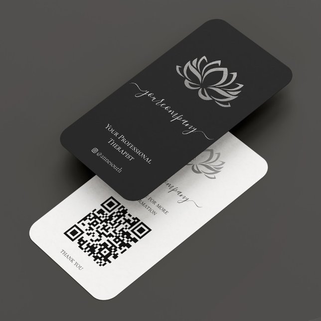 Personal Wellness Therapist Elegant Silver Lotus  Business Card (Personal Wellness Therapist Elegant Silver Lotus Business Card
)