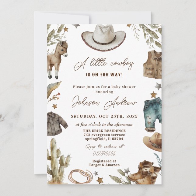 Personal Western CowBoy Baby Shower  Invitation (Front)