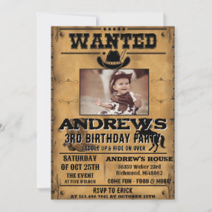 Personal Western Cowboy with Photo Birthday Invitation