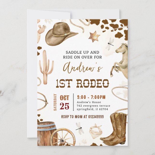 Personal Wild West 1st Cowboy Rodeo birthday Party Invitation (Front)