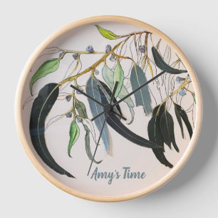 Personal wooden clock with Gum Leaves