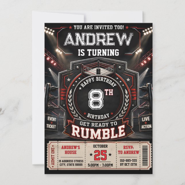 Personal Wrestling Birthday Invitation (Front)
