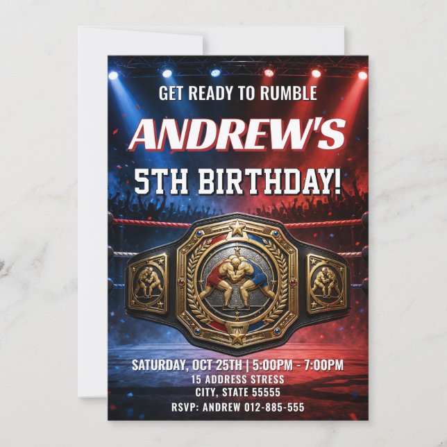 Personal Wrestling Birthday party Invitation (Front)