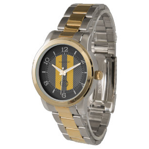 Personaled Yellow Racing Stripes Carbon Style Watch