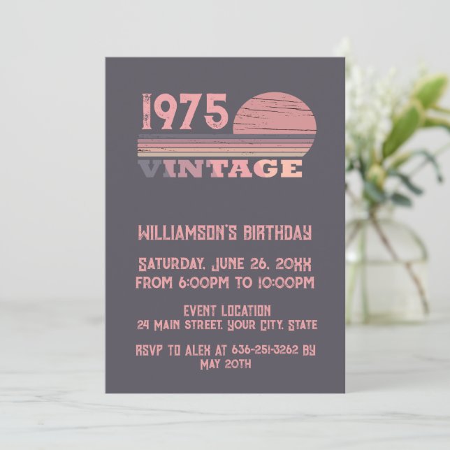Personaliazed fifty vintage 50th birthday party invitation (Standing Front)