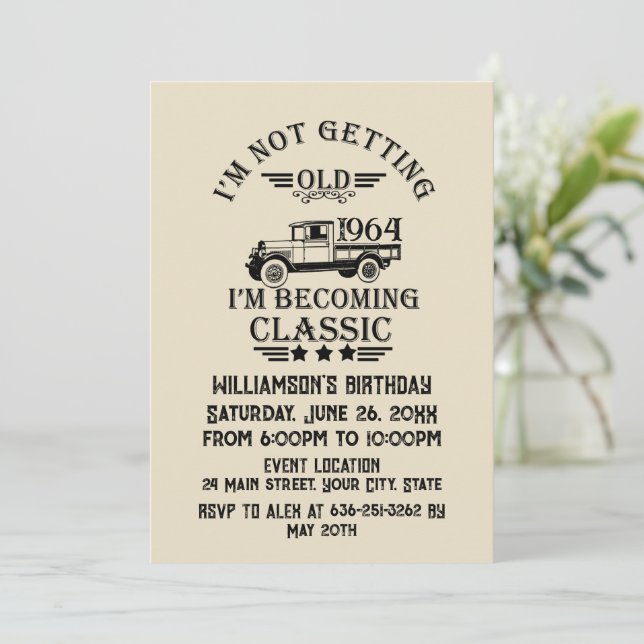 Personaliazed sixty vintage 60th birthday party invitation (Standing Front)