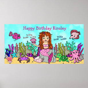 Personalied Happy Birthday Mermaid Poster