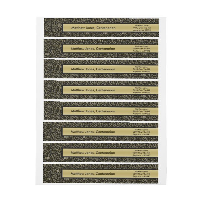 Personalise:  100th Birthday Theme Return Address Wrap Around Label (Sheet)