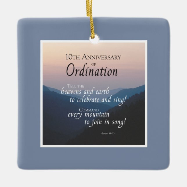 Personalise 10th Anniversary Ordination Congrats Ceramic Ornament (Front)