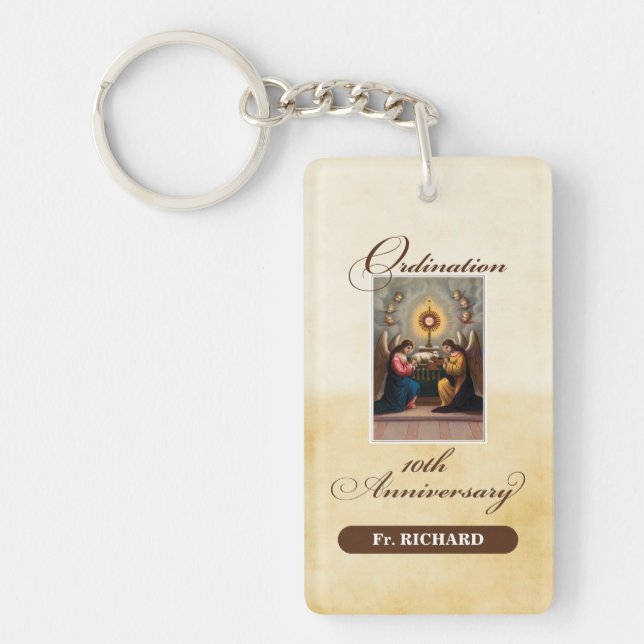 Personalise, 10th Ordination Anniversary Angels Key Ring (Front)