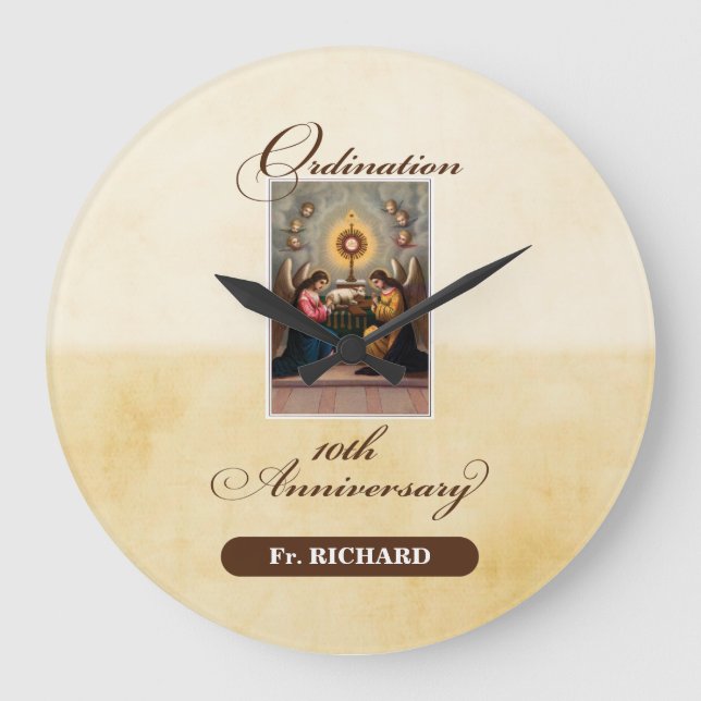 Personalise, 10th Ordination Anniversary Angels Large Clock (Front)