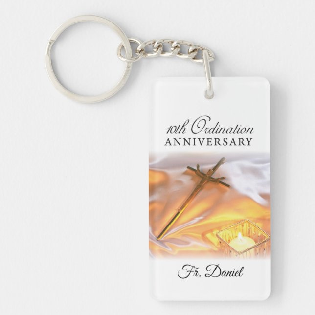 Personalise, 10th Ordination Anniversary, Cross Key Ring (Front)