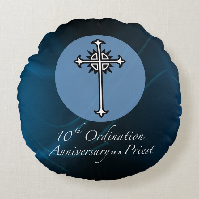 Personalise, 10th Ordination Anniversary of Priest Round Cushion (Front)