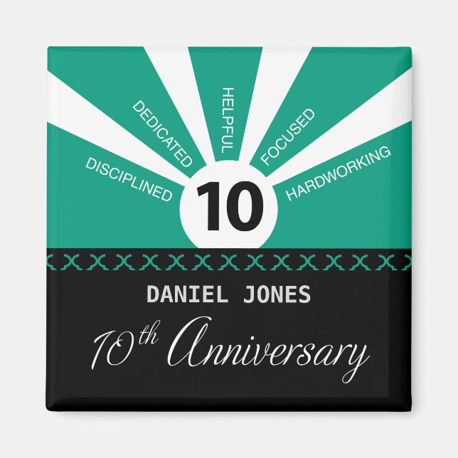 Personalise, 10th Year Employee Anniversary Magnet (Front)