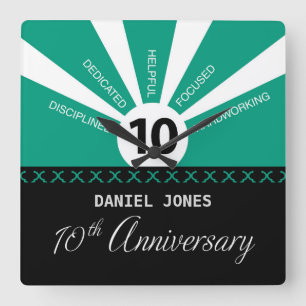 Personalise, 10th Year Employee Anniversary Square Wall Clock