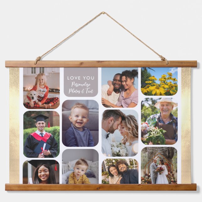 Personalise 11 Photos Modern Chic Elegant Love You Hanging Tapestry (Front)