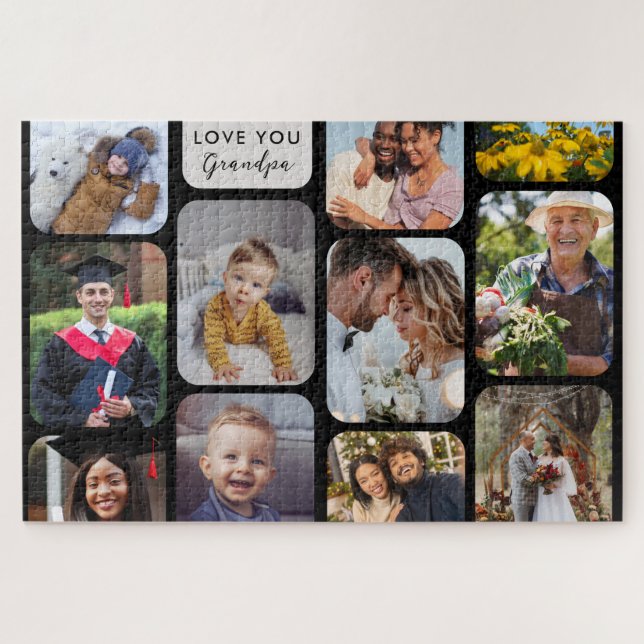 Personalise 11 Photos Modern Chic Love You Grandpa Jigsaw Puzzle (Horizontal)