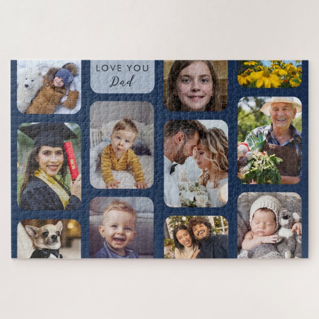     Personalise 11 Photos Navy Modern Love You Dad Jigsaw Puzzle (Horizontal)