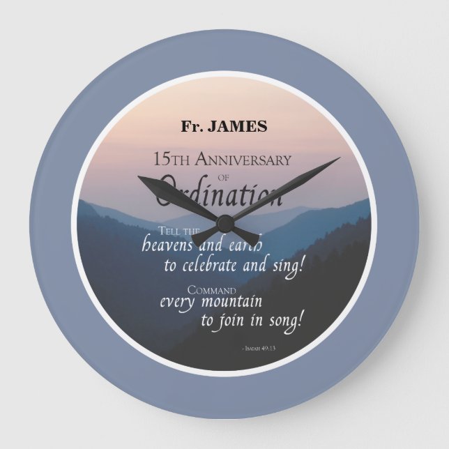 Personalise 15th Anniversary Ordination Congrats Large Clock (Front)