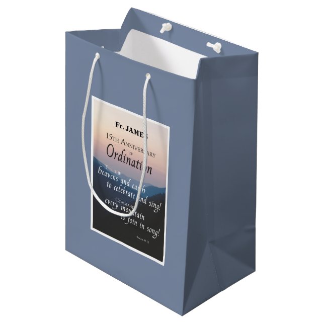 Personalise 15th Anniversary Ordination Congrats Medium Gift Bag (Front Angled)