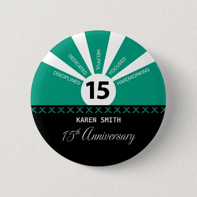 Personalise, 15th Yr Employee Business Anniversary 6 Cm Round Badge (Front)