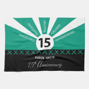 Personalise, 15th Yr Employee Business Anniversary Tea Towel