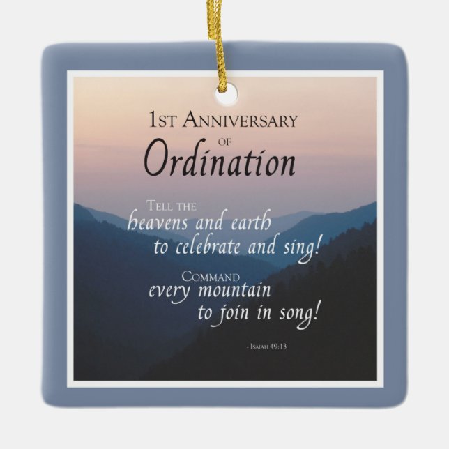 Personalise 1st Anniversary of Ordination Congrats Ceramic Ornament (Front)