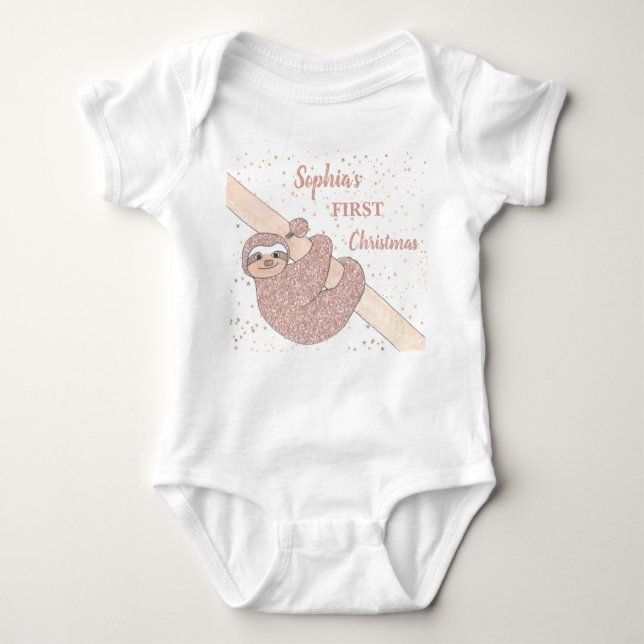 Personalise 1st Christmas Sloth Baby Bodysuit (Front)