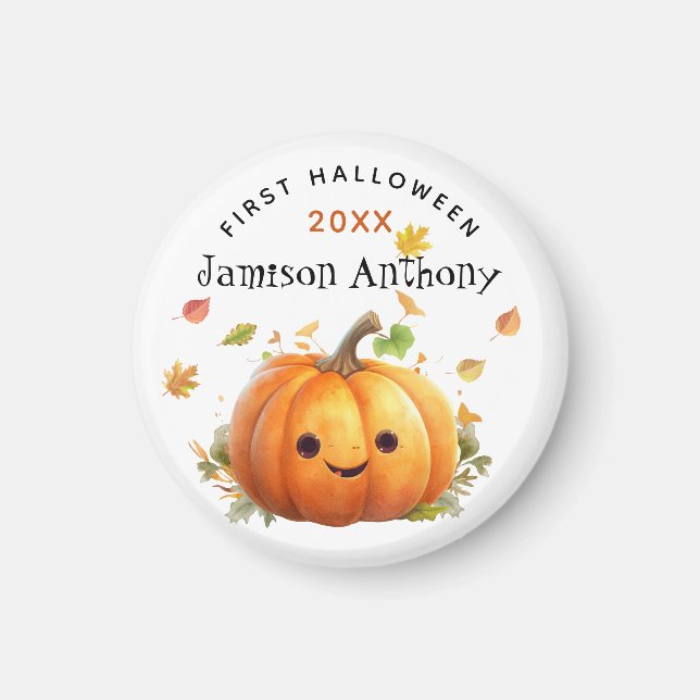 Personalise 1st Halloween Cute Pumpkin Leaves Magnet (Front)