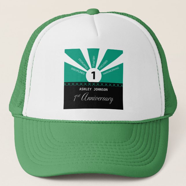 Personalise, 1st Year Employee Anniversary Trucker Hat (Front)