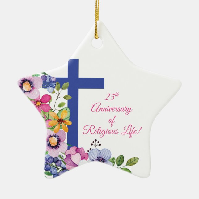 Personalise, 25th Anniversary Nun Religious Life Ceramic Tree Decoration (Front)