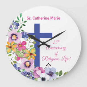 Personalise, 25th Anniversary Nun Religious Life Large Clock