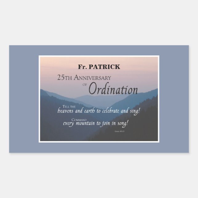 Personalise 25th Anniversary Ordination Congrats Rectangular Sticker (Front)