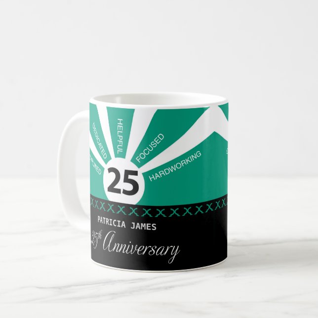Personalise, 25th Year Employee Anniversary Coffee Mug (Front Left)